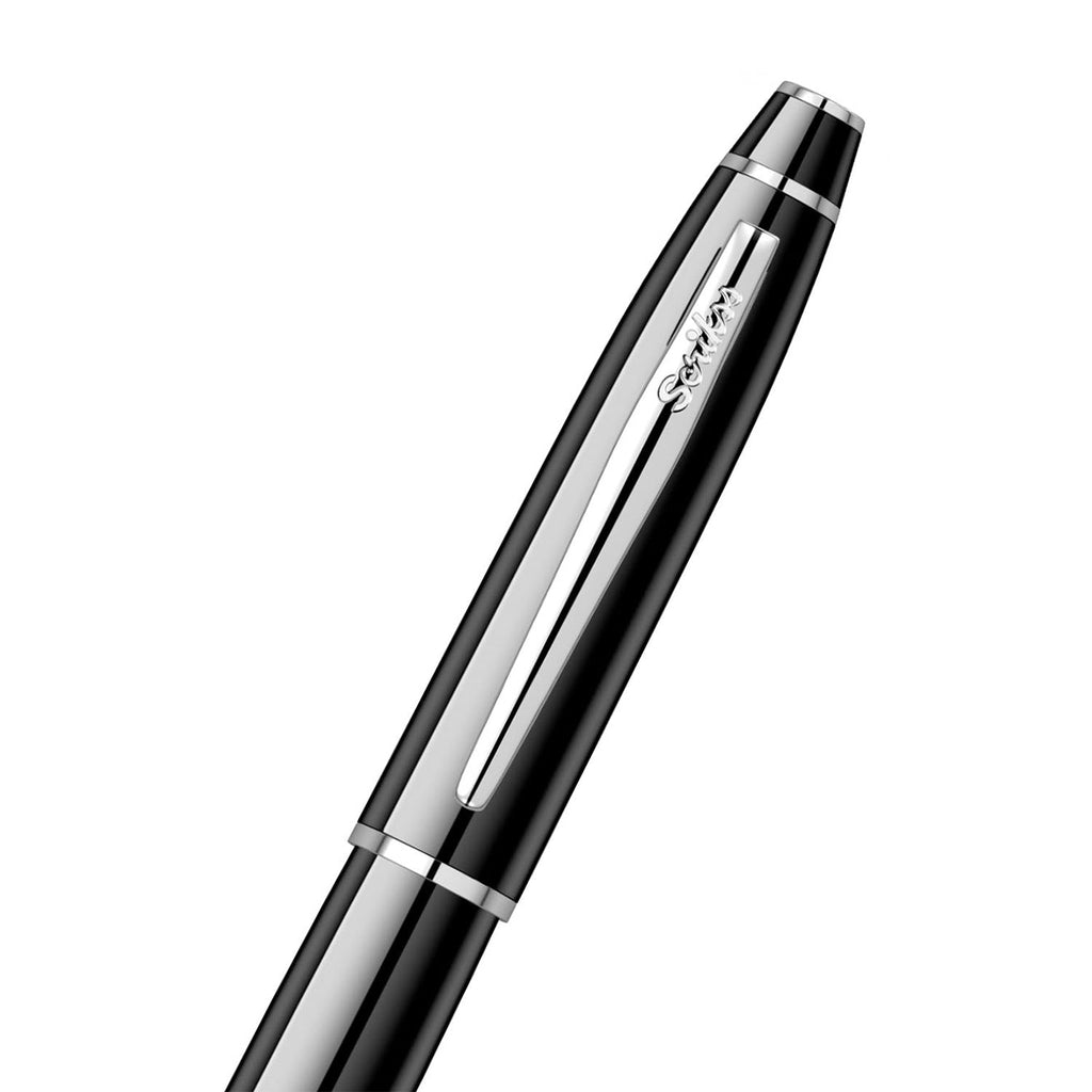 Scrikss Noble 35 Medium nib Fountain Pen in Black CT with logo of scrikss on Cartier on a white background
