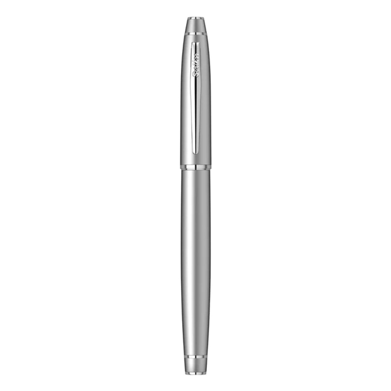 Scrikss Noble 35 Medium nib Fountain Pen in Matte Chrome on white background