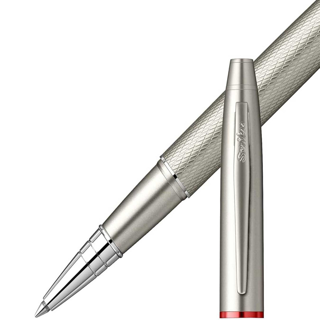 Scrikss Noble 35 Rollerball Pen in Matte Titanium on a white background