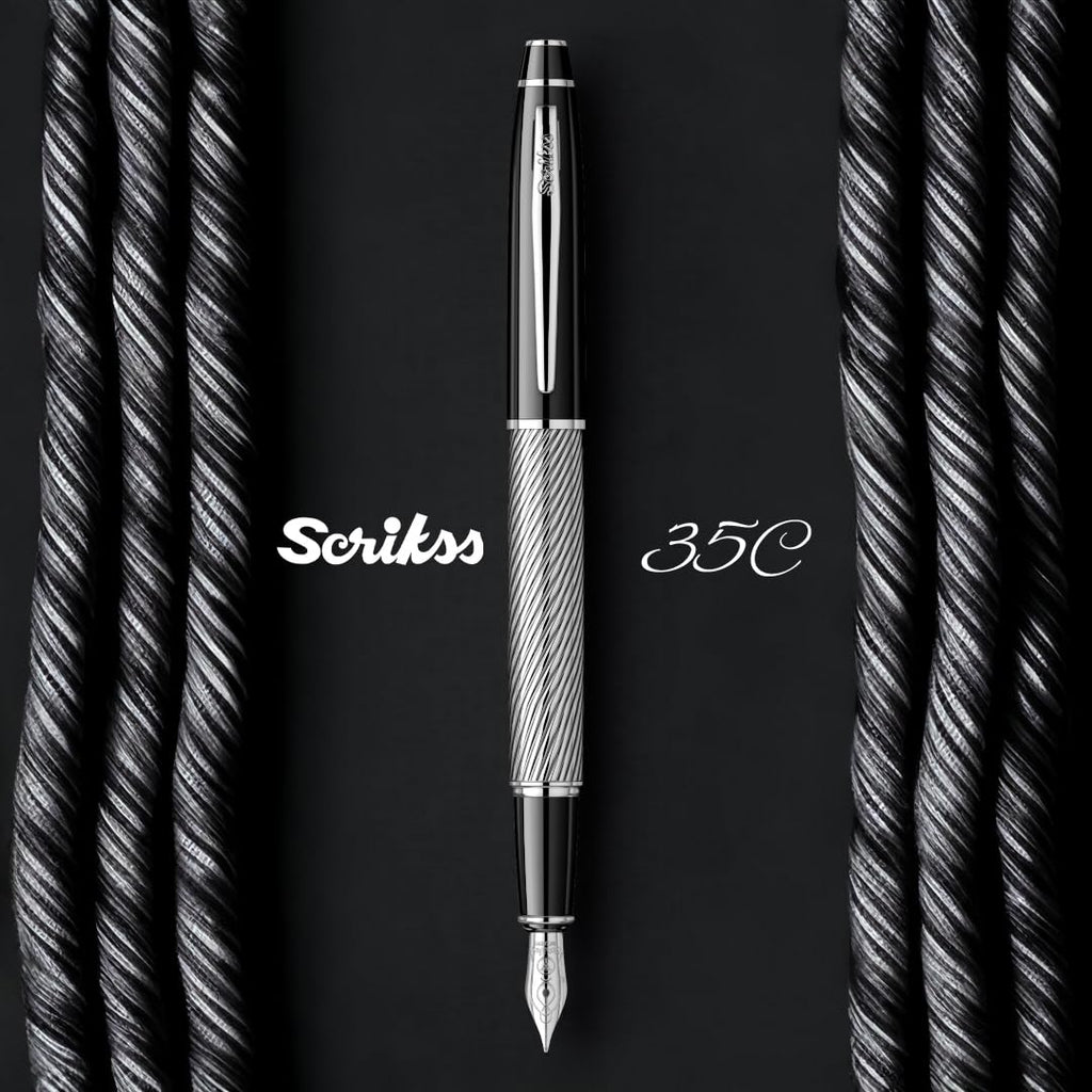 Scrikss Noble 35 Broad nib Fountain Pen - Spiral Black Chrome GT