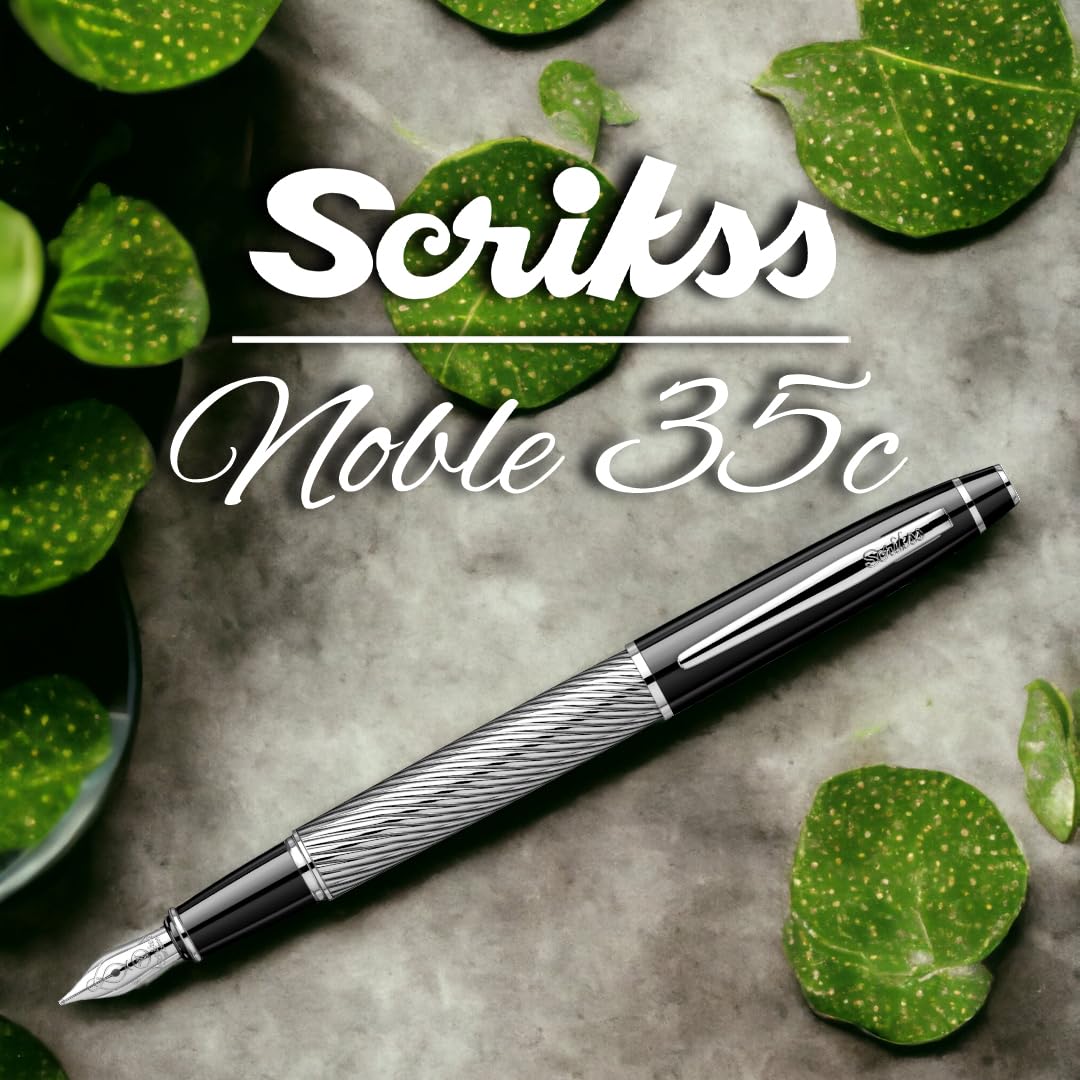 Scrikss Noble 35 Broad nib Fountain Pen - Spiral Black Chrome GT