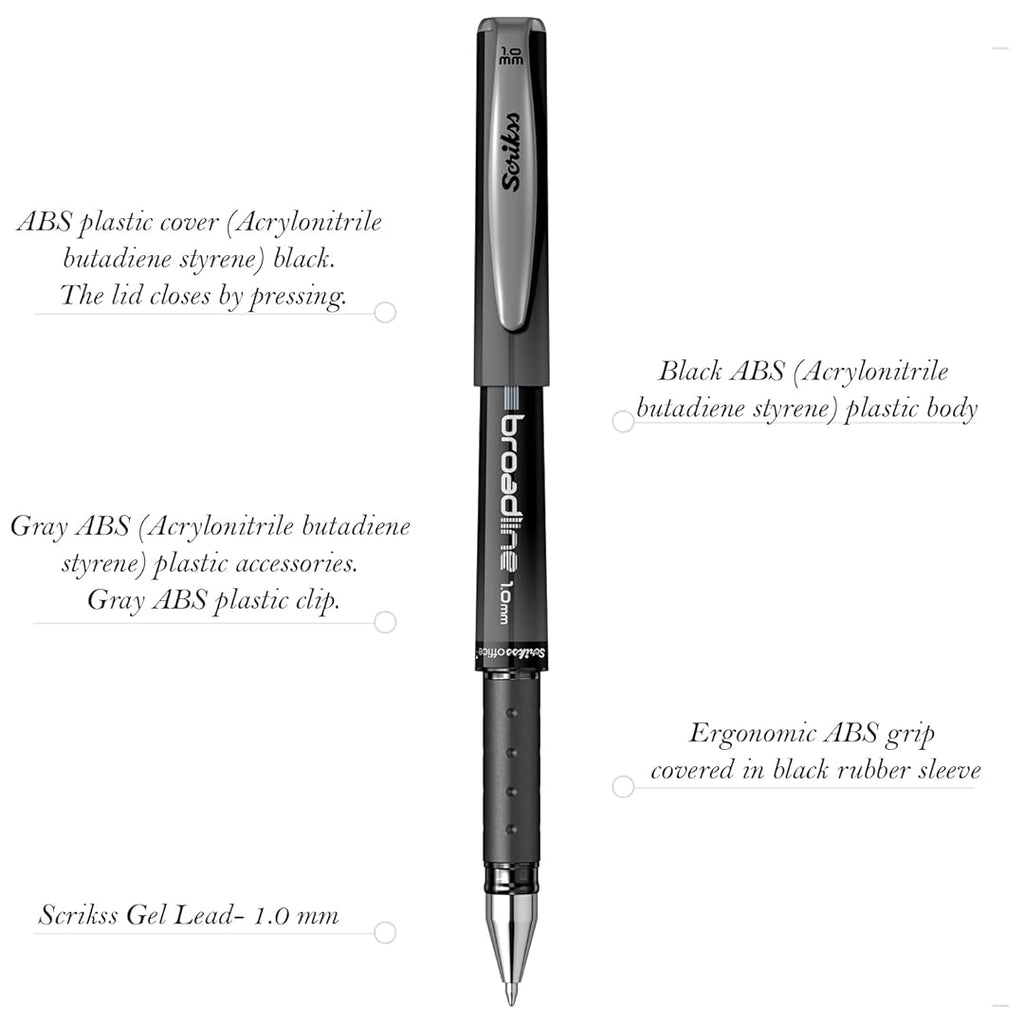 Scrikss Broadline Gel Pen 1mm (Pack Of 12) - Black