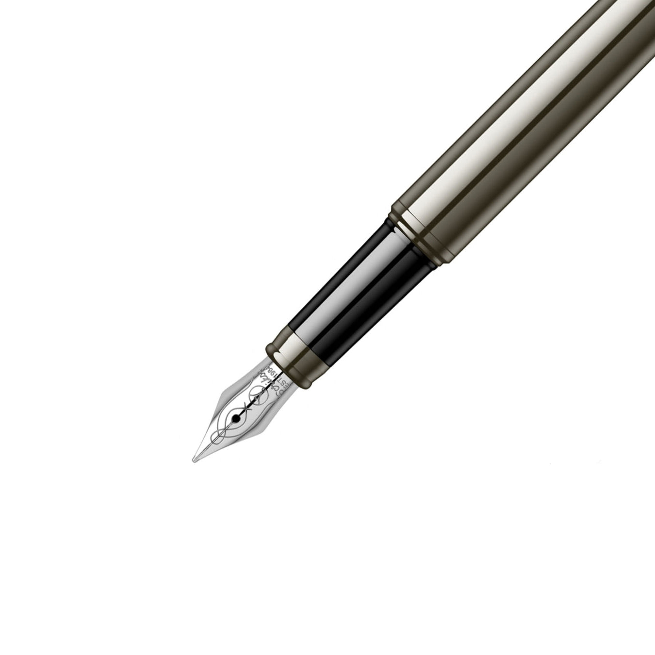 Scrikss Oscar 39 Medium nib Fountain Pen in Titanium TT on a white background