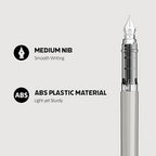 Scrikss Primeo Medium Nib Fountain Pen | 3 Cartridges Included | Stainless Steel Nib & ABS Body | Grey | in Blister Pack - penpencilink