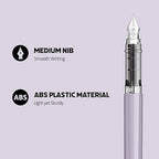 Scrikss Primeo Medium Nib Fountain Pen | 3 Cartridges Included | Stainless Steel Nib & ABS Body | Lilac | in Blister Pack - penpencilink