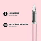 Scrikss Primeo Medium Nib Fountain Pen with 3 Cartridges in Pink on a pink background