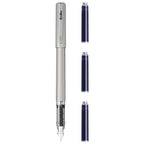 Scrikss Primeo Medium Nib Fountain Pen with 3 Cartridges in Grey on a white background