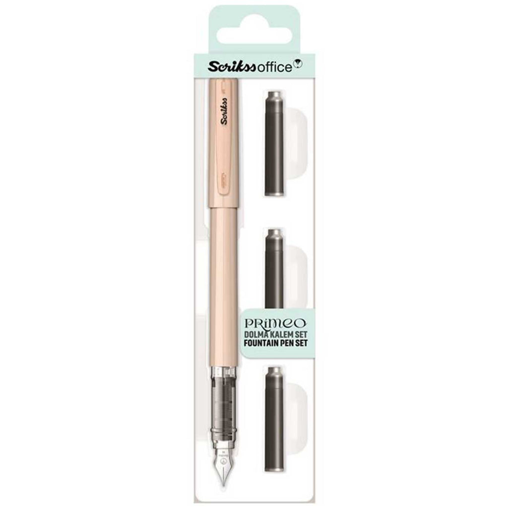 Scrikss Primeo Medium Nib Fountain Pen with 3 Cartridges in Latte