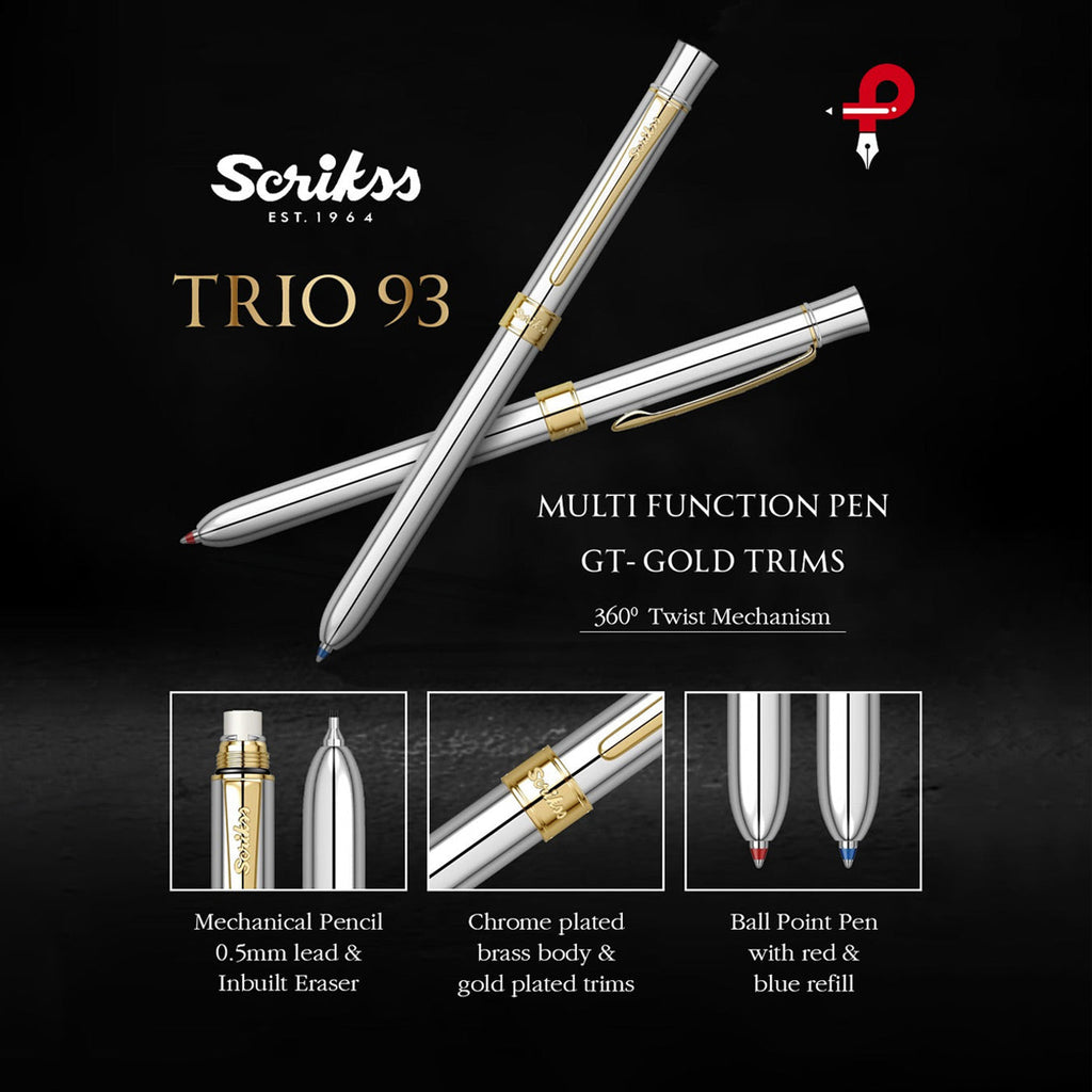 Scrikss Trio 93 Multi Function Pen | Chrome-GT Edition details 