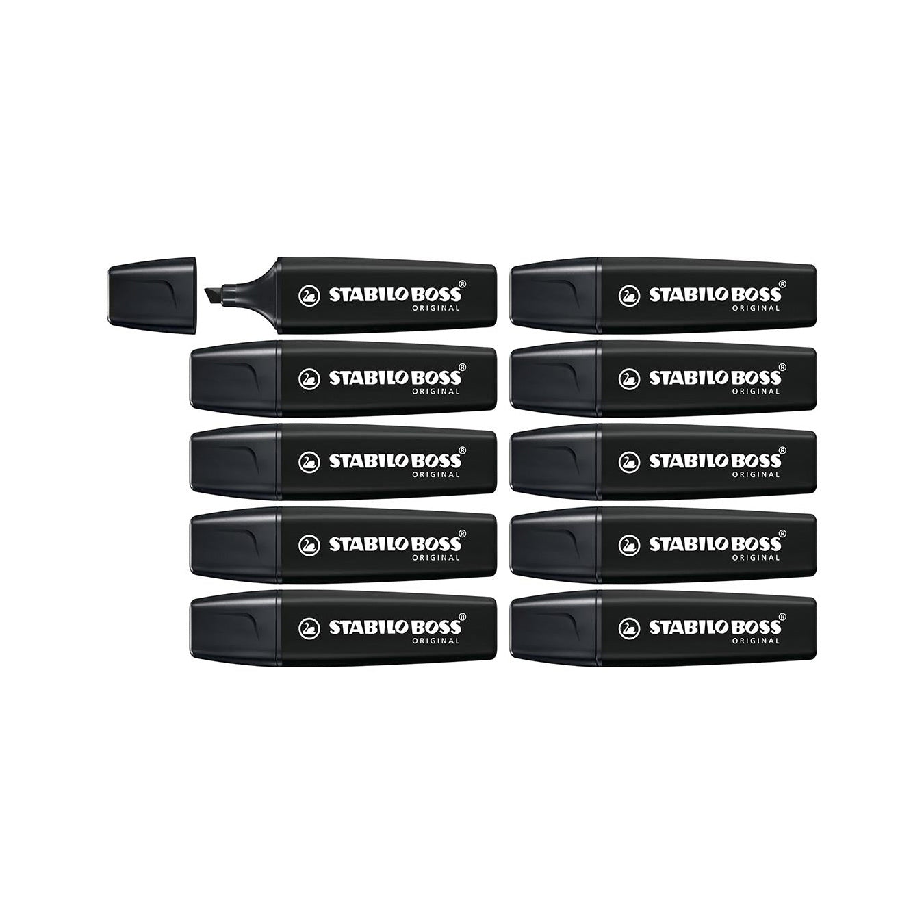 STABILO BOSS ORIGINAL Black Highlighter – Pack of 10