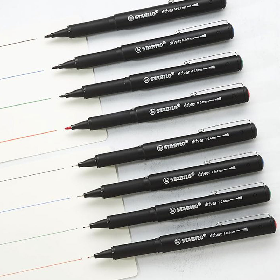 STABILO Driver Series Fineliner Pen Set – 32 Pens (Black, Blue, Red, Green)