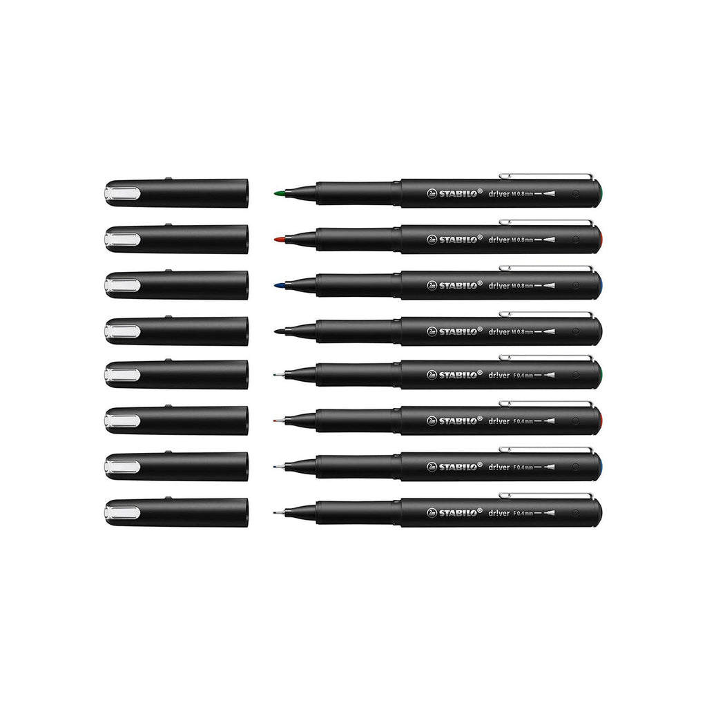 STABILO Driver Series Fineliner Pen Set – 32 Pens (Black, Blue, Red, Green)