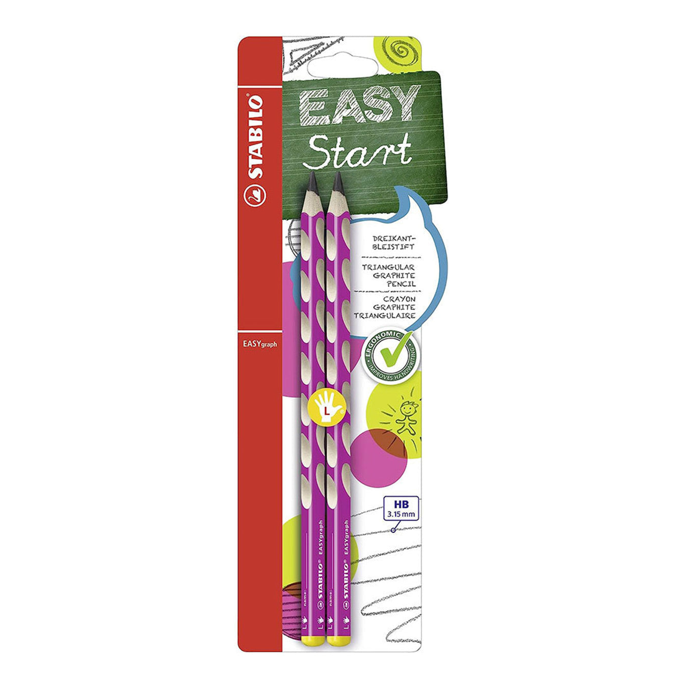 Stabilo | Easygraph Pencil | 2 Pack | Left Handed | HB Pink