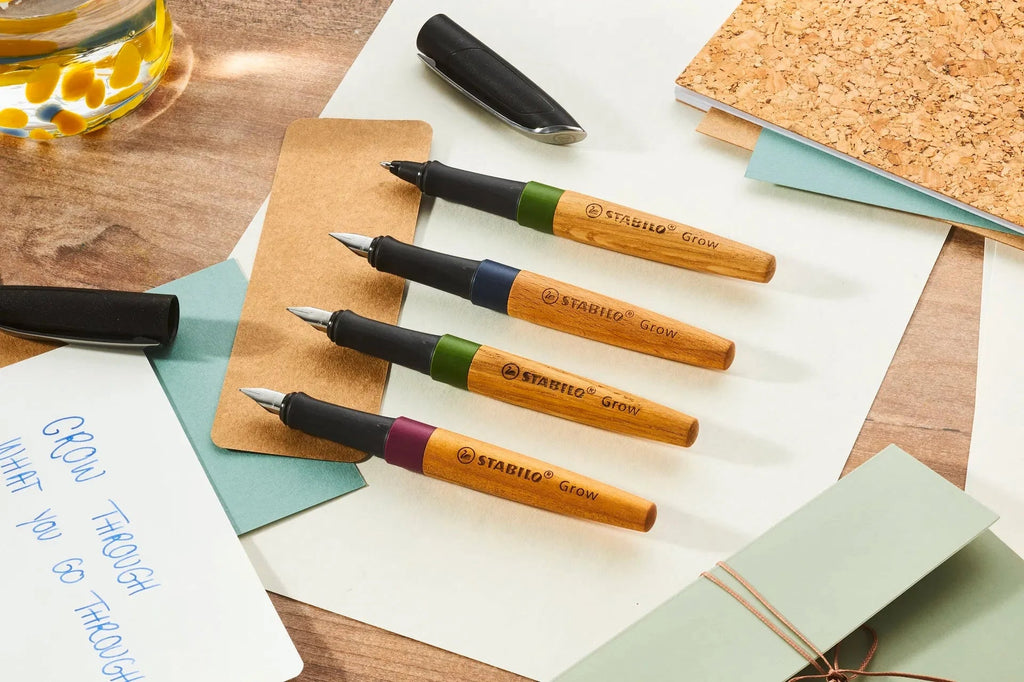 STABILO Grow Ballpoint Pen â€“ Moss Green & Oak - Satyam Collection