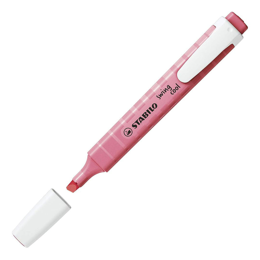 Stabilo | Swing Cool | Highlighter Pen | Pack of 4 | Cherry Blossom Pink, Dash of Lime, Cloudy Blue, Mellow Coral Red