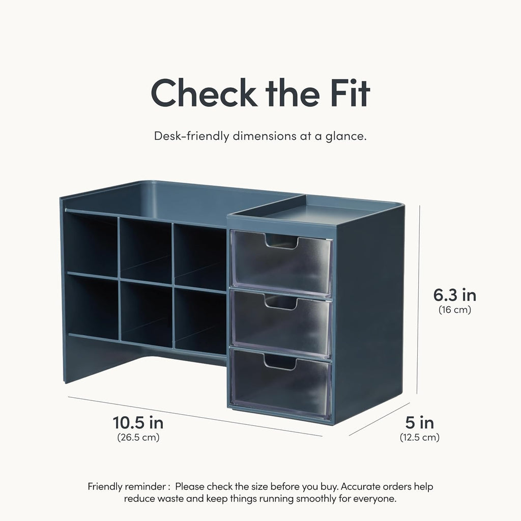 Sysmax Hive Stack Modular Desk Organizer – Persian Blue with 3 Transparent Drawers - penpencilink