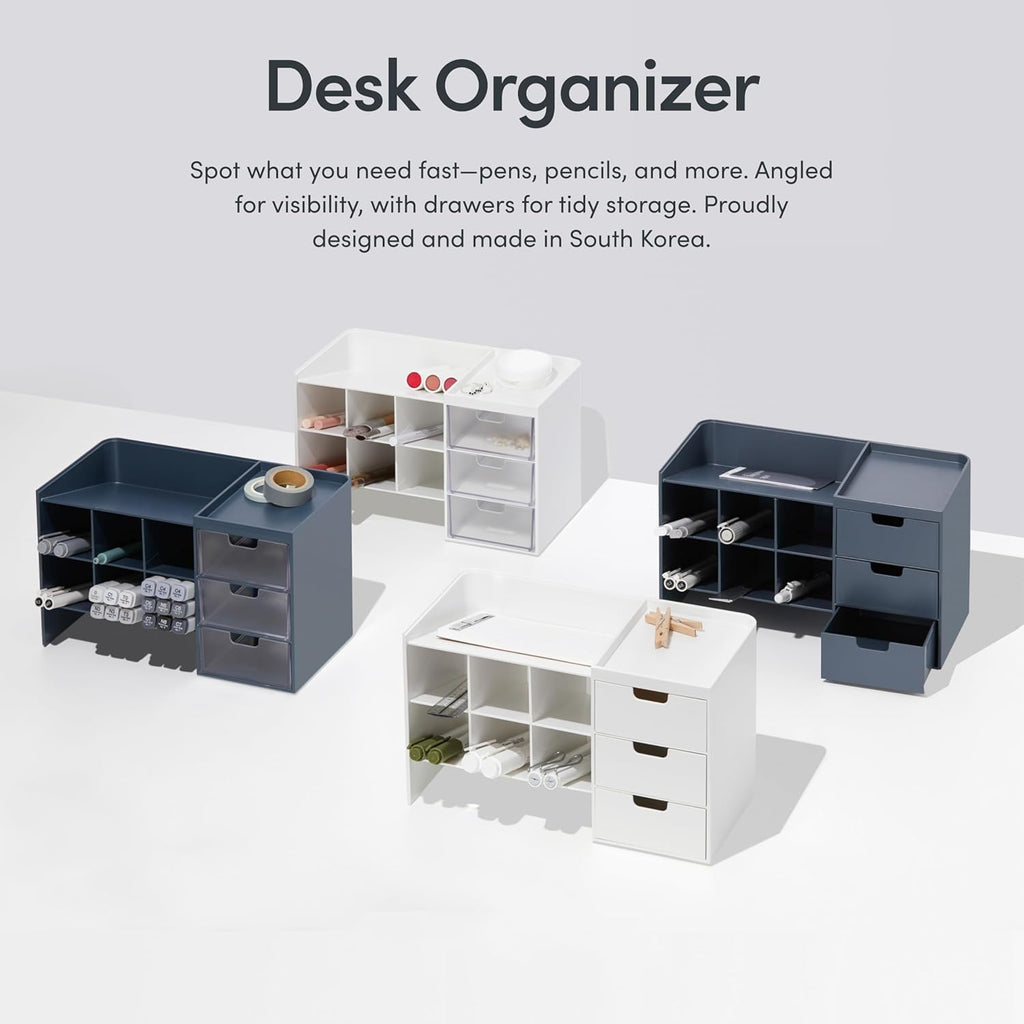 Sysmax Hive Stack Modular Desk Organizer – Persian Blue with 3 Transparent Drawers - penpencilink