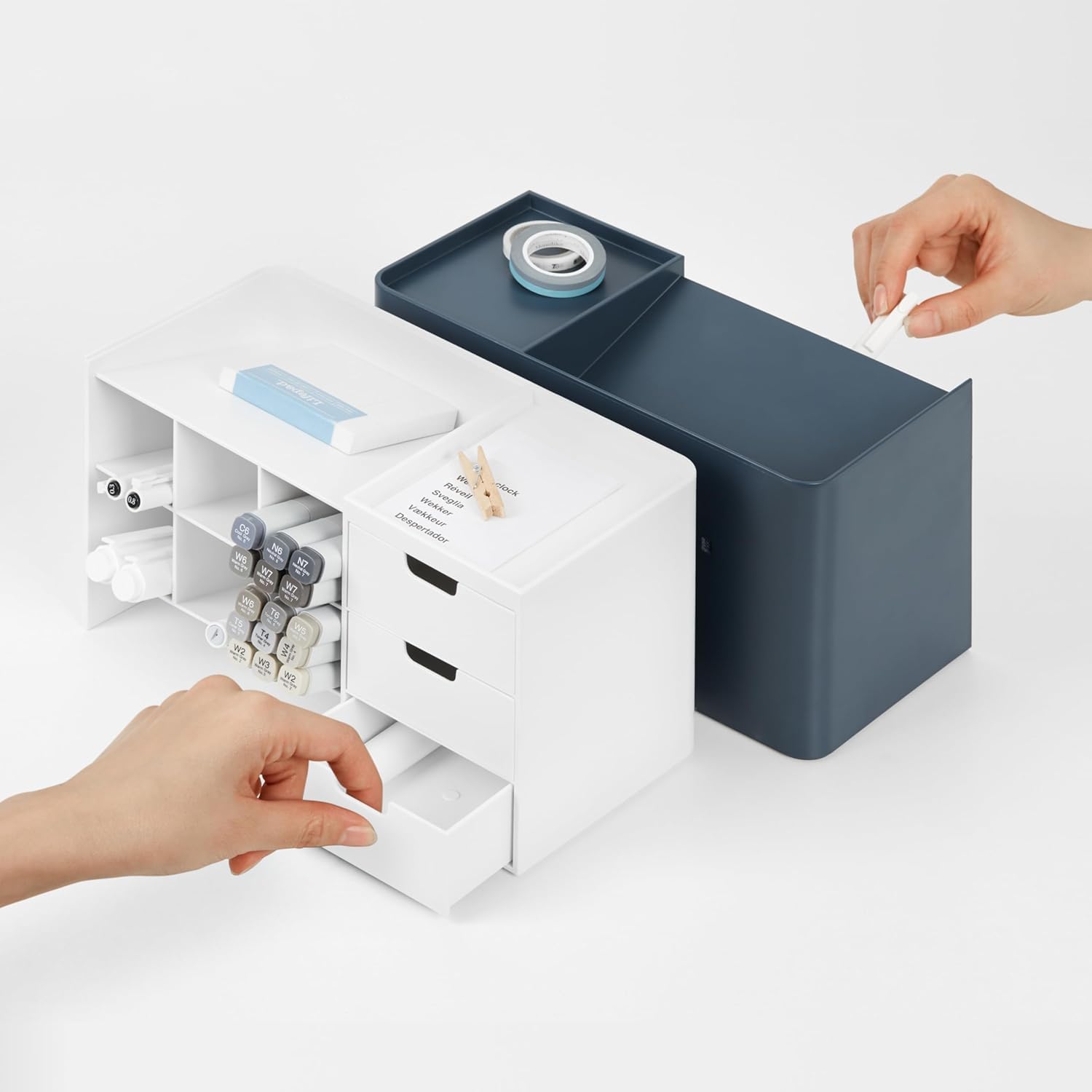 Sysmax Hive Stack Modular Desk Organizer – White with 3 Transparent Drawers - penpencilink