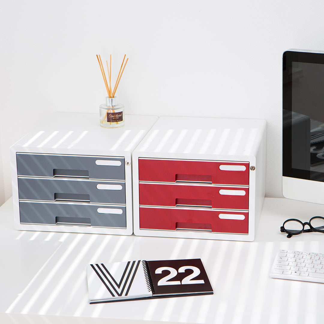Sysmax | Lockable File Cabinet | 3 Drawers | Grey|Deluxe Color | For Office School  & Hospital