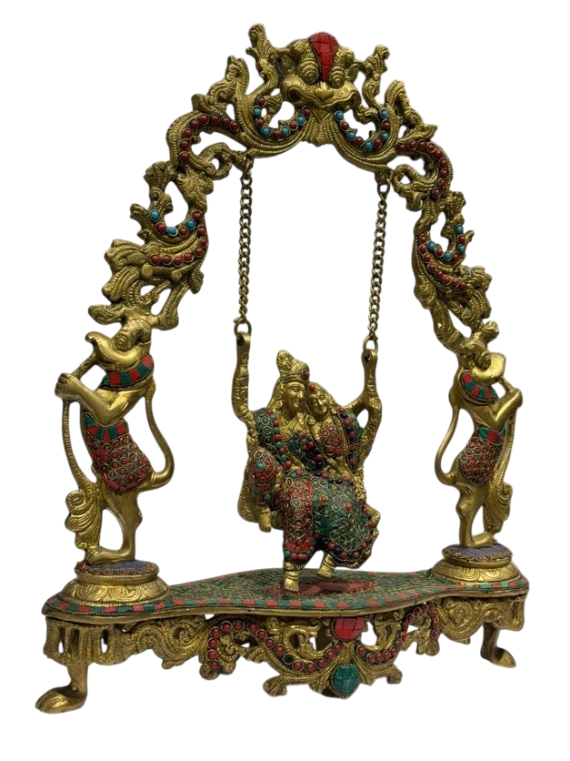 Divine Radha Krishna on Swing – Premium Decorative Brass Murti