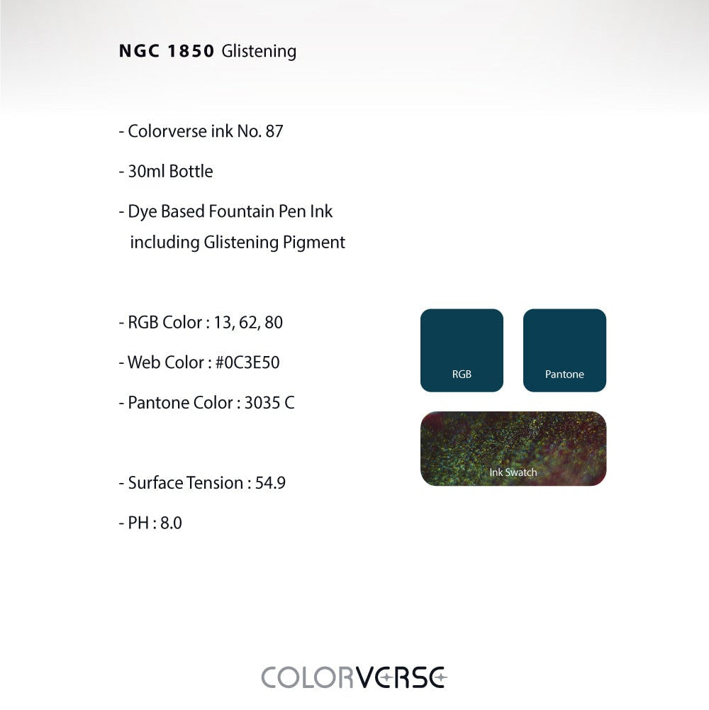 Colorverse | Blue | Fountain Pen Ink Bottled | Glistening Series | NGC 1850- 30ml.