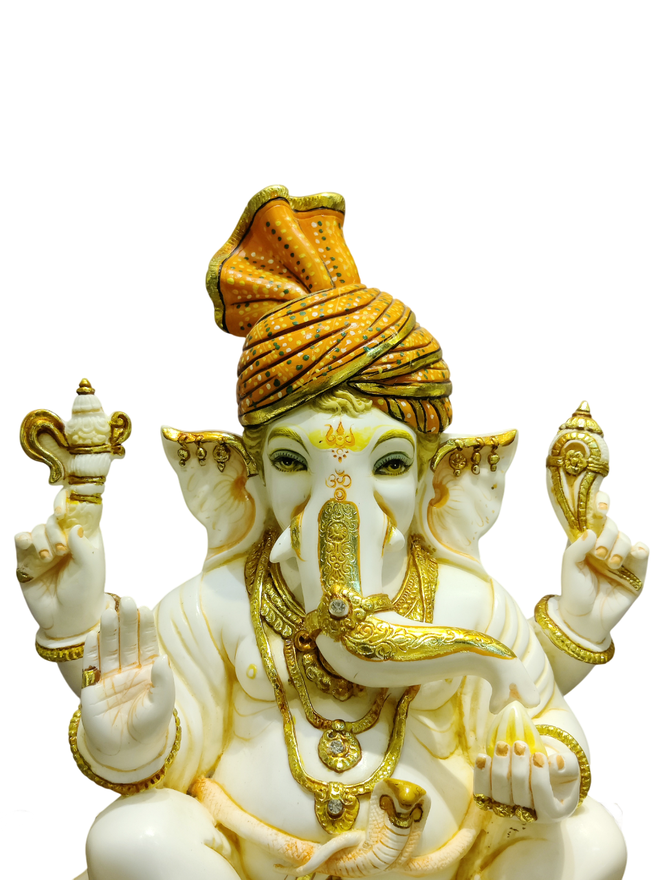 White & Gold Marble Lord Ganesha Idol – Royal Spiritual Elegance - Satyam Collection