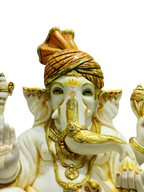 White & Gold Marble Lord Ganesha Idol – Royal Spiritual Elegance - Satyam Collection