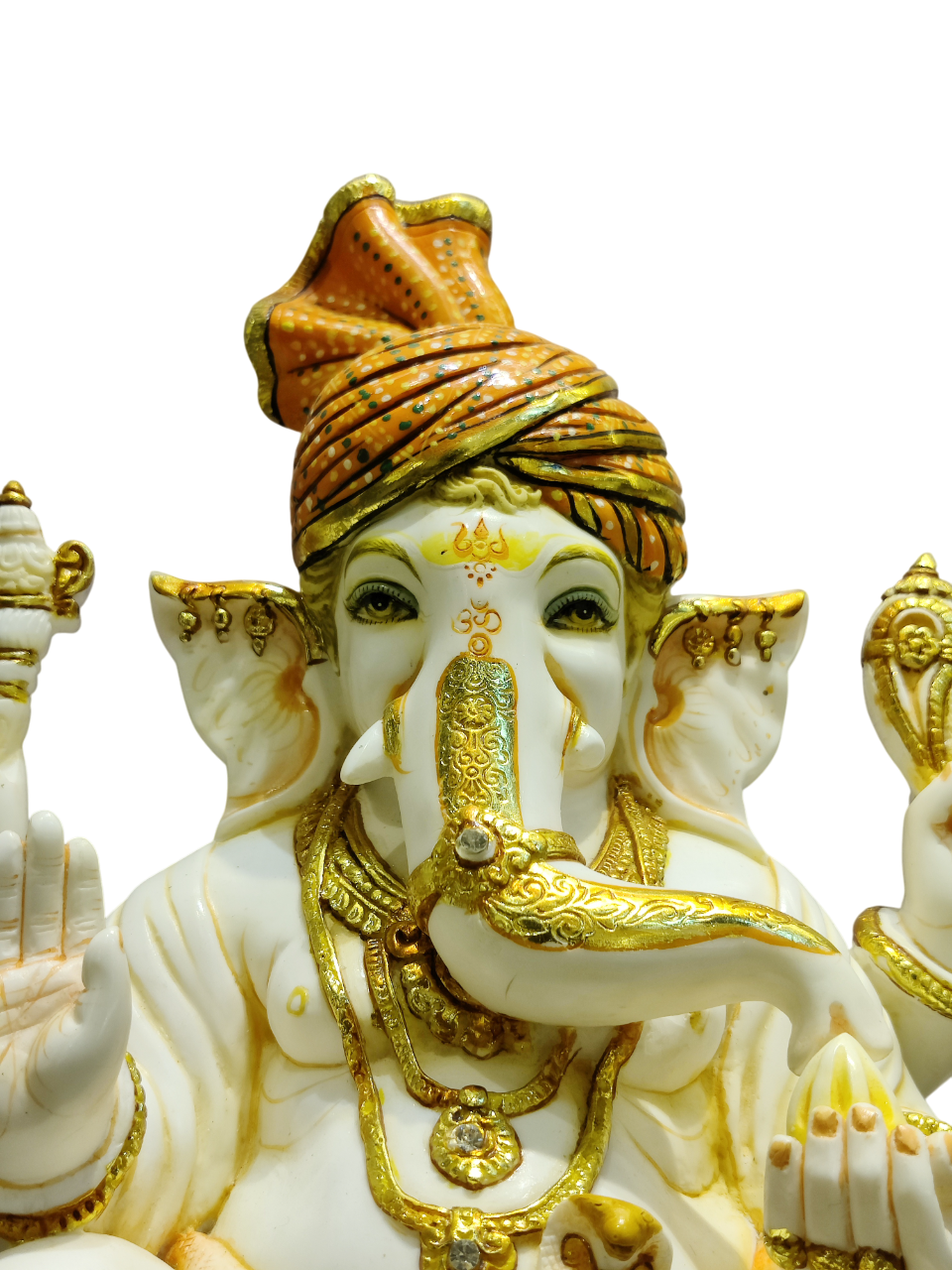 White & Gold Marble Lord Ganesha Idol – Royal Spiritual Elegance - Satyam Collection