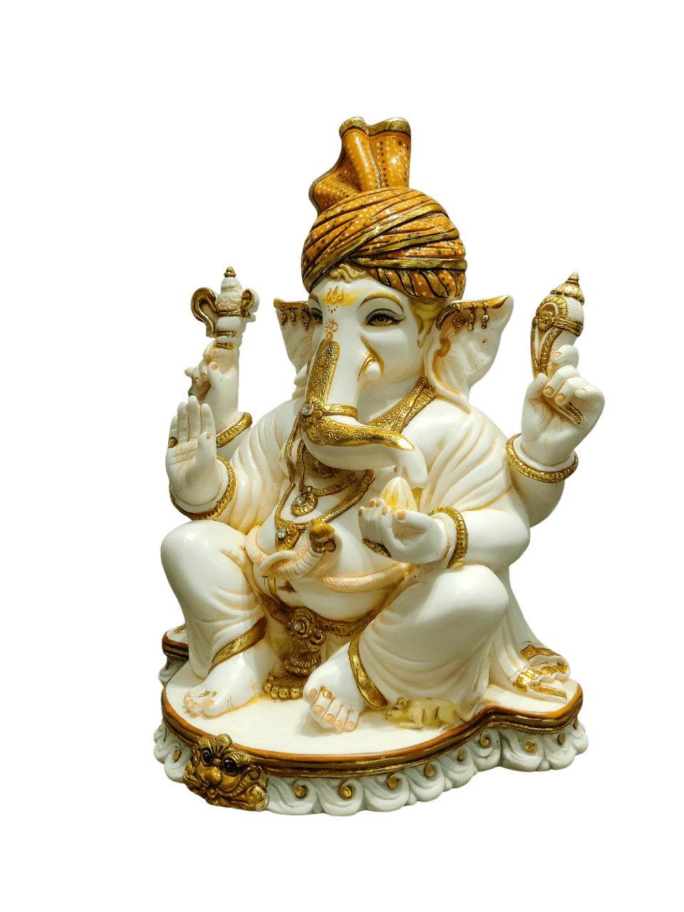 White & Gold Marble Lord Ganesha Idol – Royal Spiritual Elegance - Satyam Collection