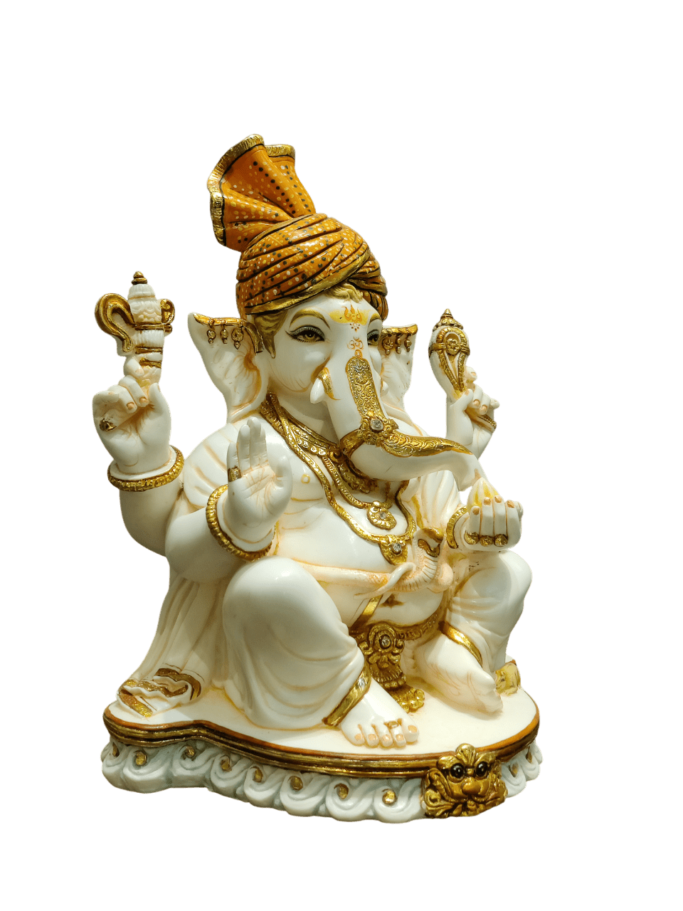 White & Gold Marble Lord Ganesha Idol – Royal Spiritual Elegance - Satyam Collection