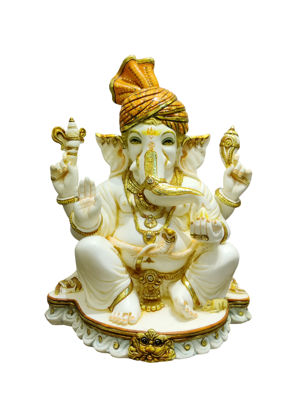 White & Gold Marble Lord Ganesha Idol – Royal Spiritual Elegance - Satyam Collection