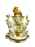 White & Gold Marble Lord Ganesha Idol – Royal Spiritual Elegance - Satyam Collection
