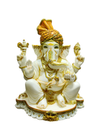White & Gold Marble Lord Ganesha Idol – Royal Spiritual Elegance - Satyam Collection
