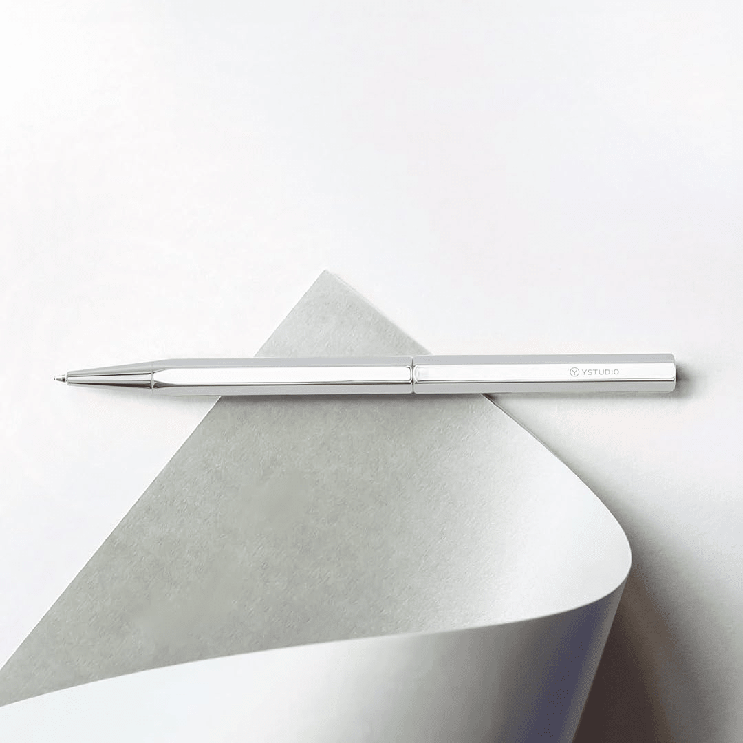 Ystudio Ballpoint Pen – Classic Revolve in Spring Shiny Silver - Satyam Collection