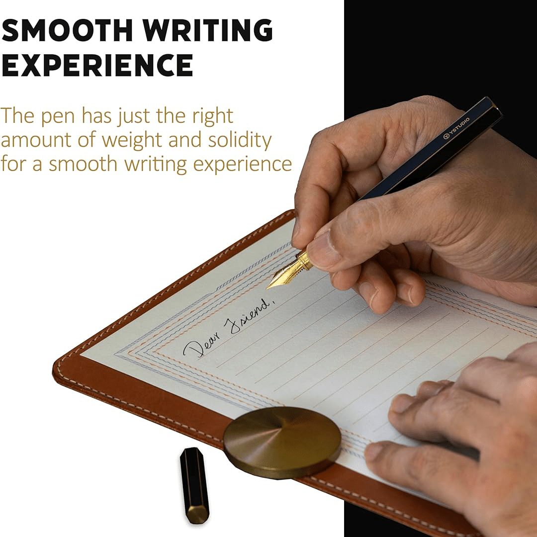 Ystudio Classic Revolve Fountain Pen - Black Hexogon | Medium Nib - Satyam Collection