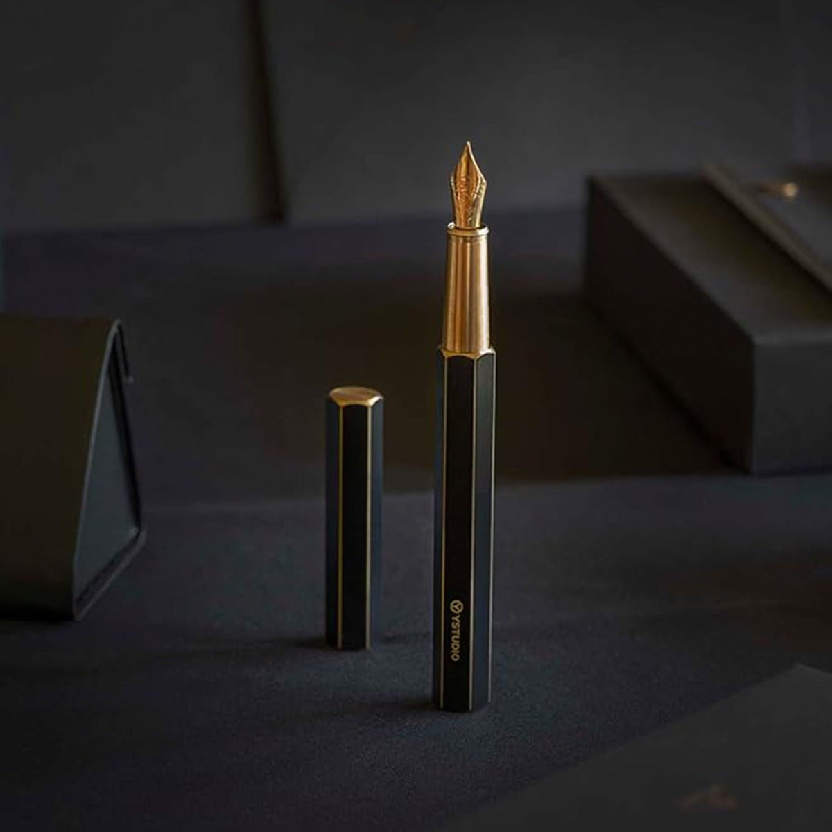 Ystudio Classic Revolve Fountain Pen - Black Hexogon | Medium Nib - Satyam Collection