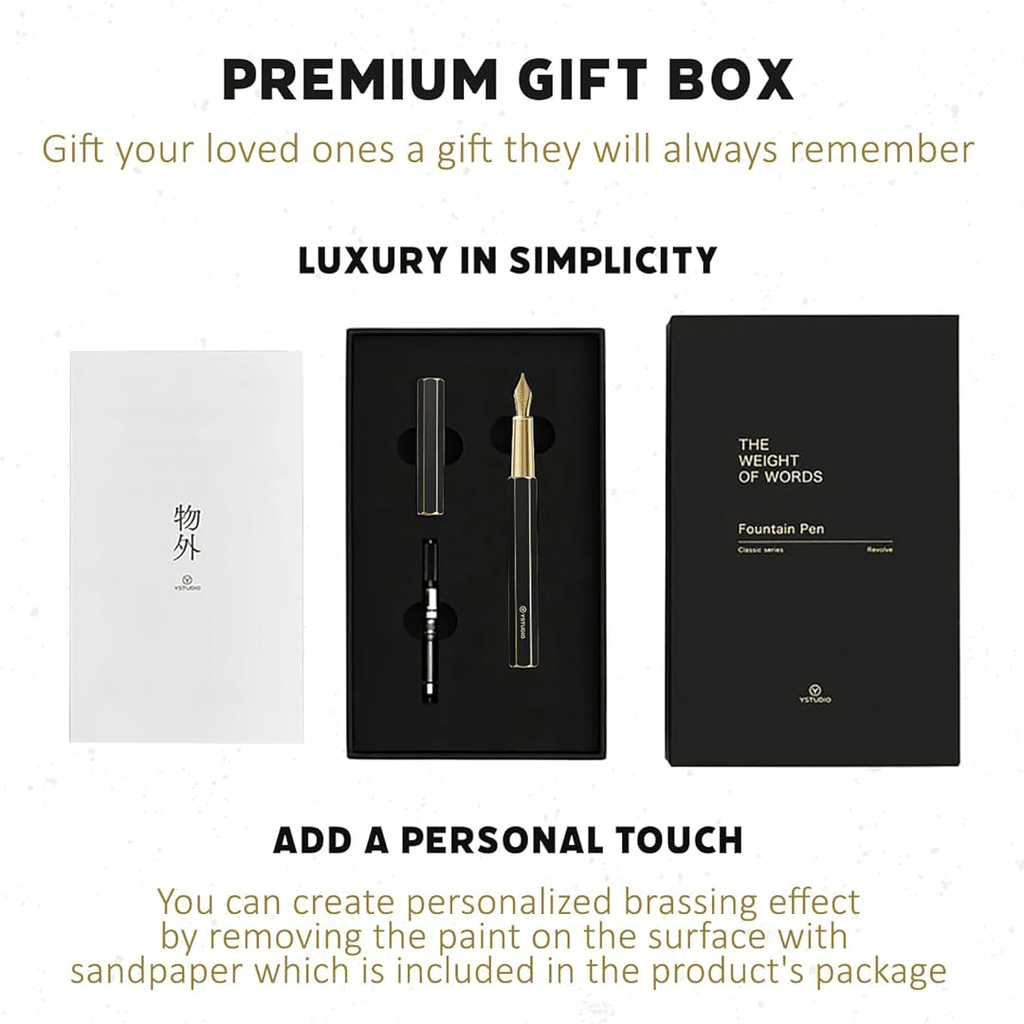 Ystudio Classic Revolve Fountain Pen - Black Hexogon | Medium Nib - Satyam Collection
