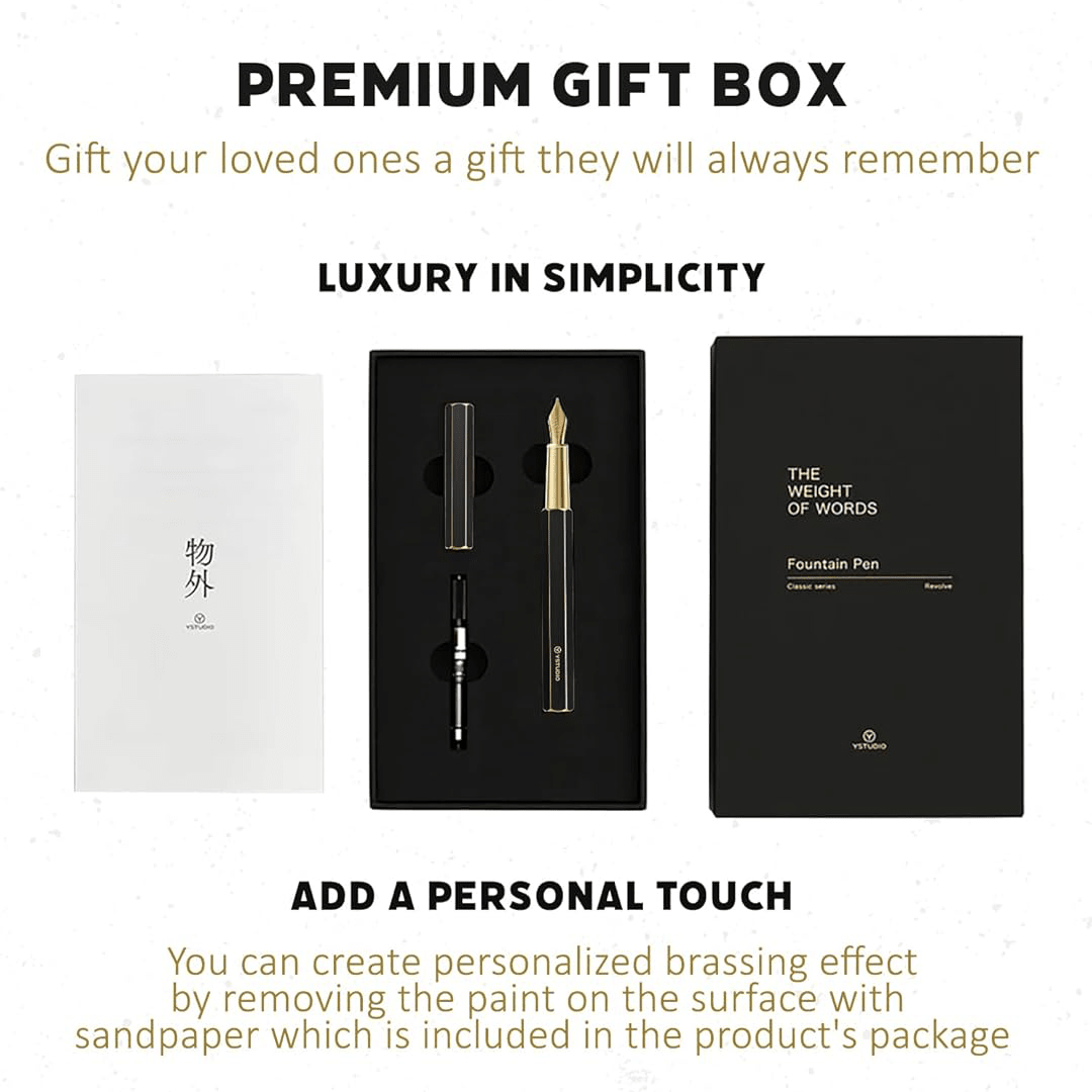 Ystudio Classic Revolve Fountain Pen - Black Hexogon | Medium Nib - Satyam Collection