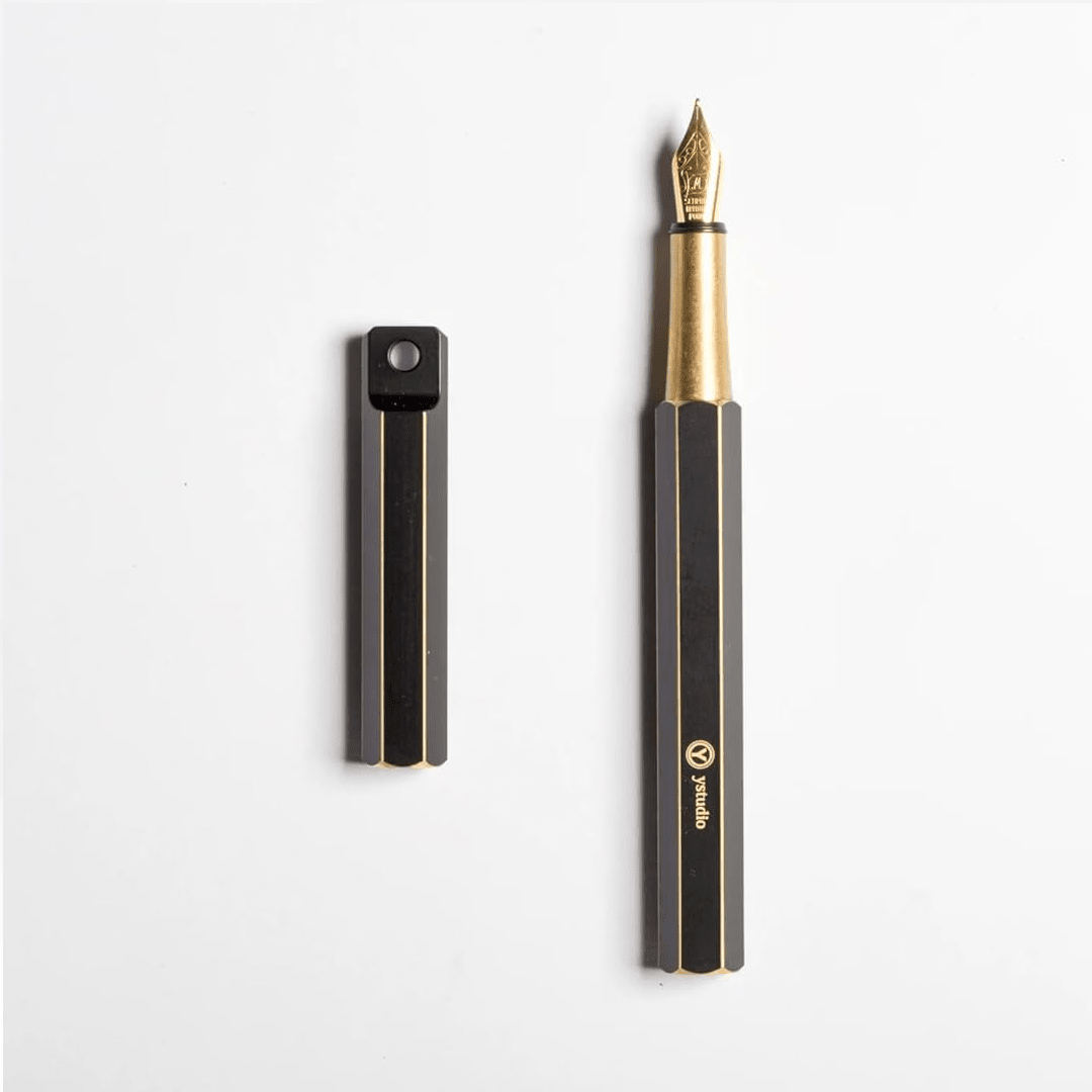Ystudio Classic Revolve Portable Fountain Pen – Black Metal (Medium Nib) - Satyam Collection
