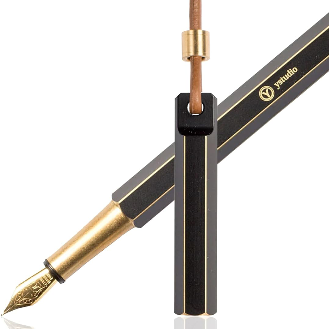 Ystudio Classic Revolve Portable Fountain Pen – Black Metal (Medium Nib)