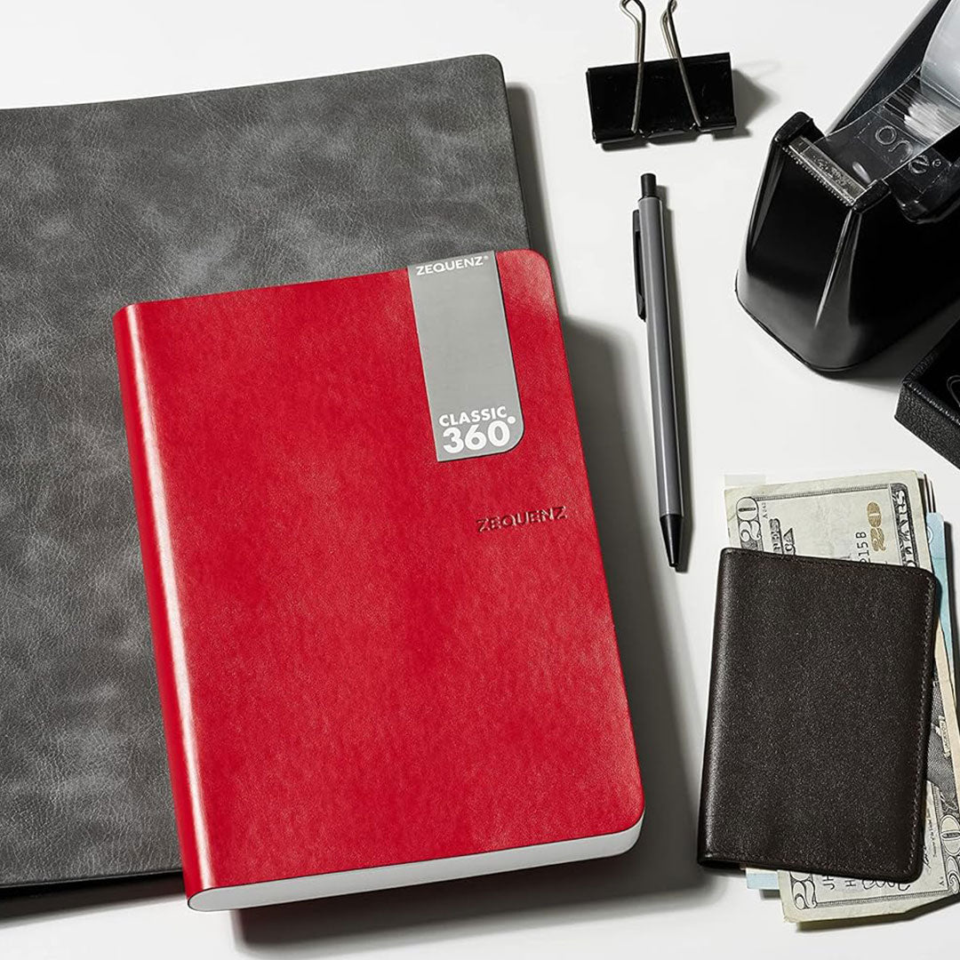 Zequenz 360 Roll Up Jounal Classic Soft Bound Journal, Cover Notebook, Small, 4 x 5.5, 200 Sheets / 400 Pages, Ruled, Lined Paper, Red - Satyam Collection