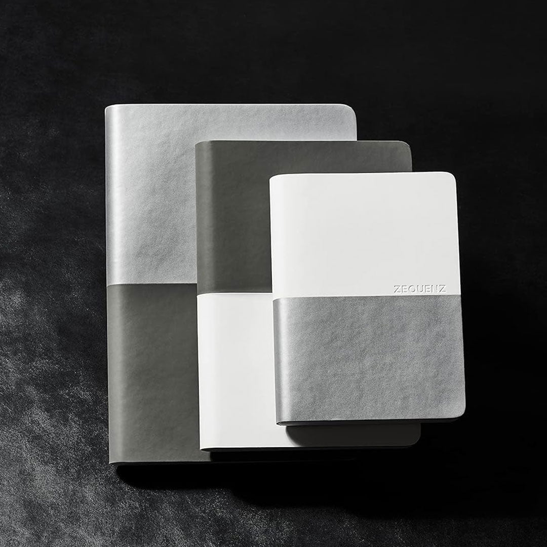 Zequenz A5 & A6 Size Notebook Set Pack of 2 Squared & Blank Acid Free Paper 400 Pages Each Book 70GSM 360 Degree Flexibility 100% Handmade Basic Plus Series Silver Grey Book - Satyam Collection