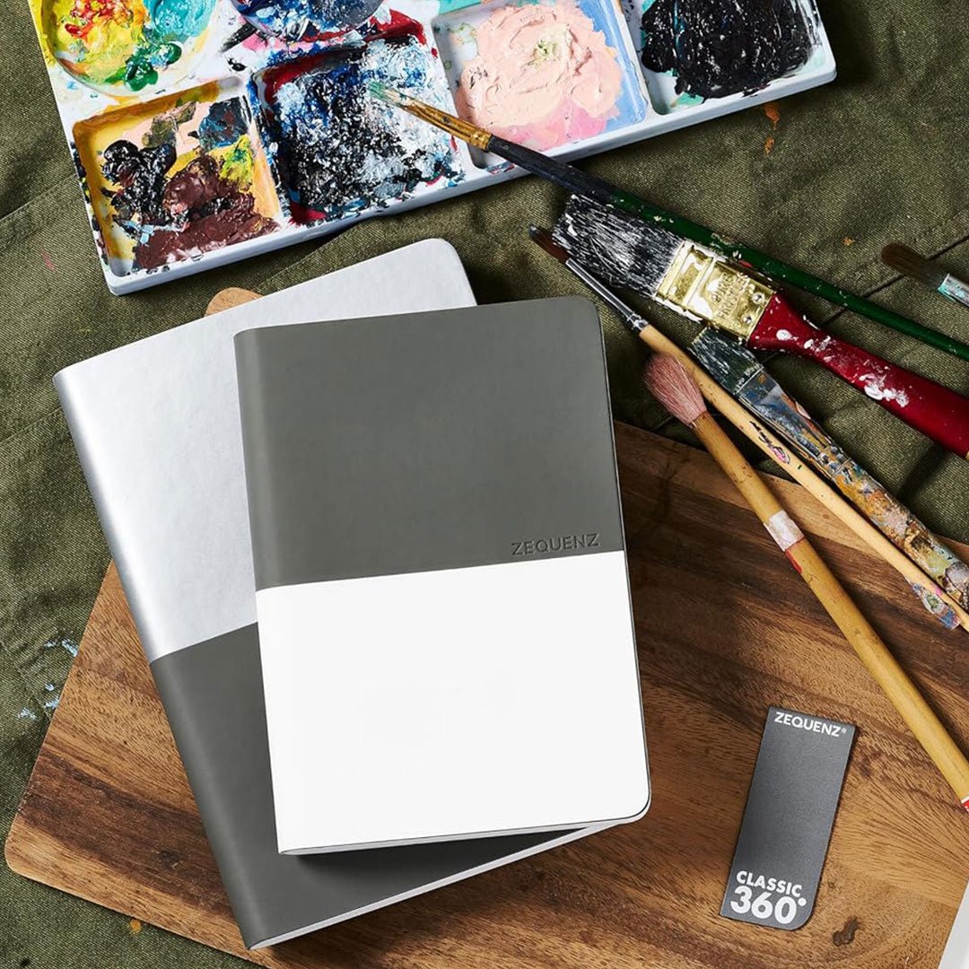 Zequenz A5 & A6 Size Notebook Set Pack of 2 Squared & Blank Acid Free Paper 400 Pages Each Book 70GSM 360 Degree Flexibility 100% Handmade Basic Plus Series Silver Grey Book - Satyam Collection