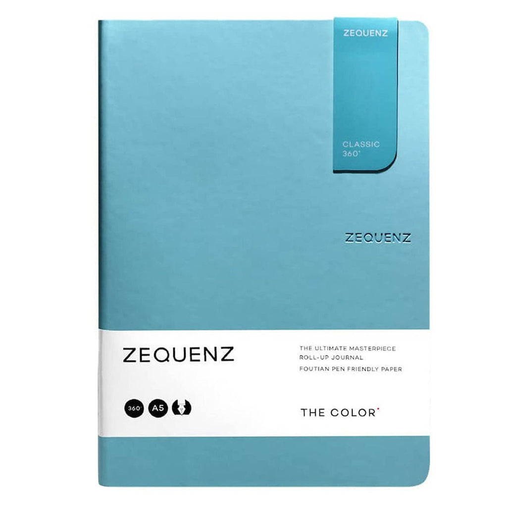 Zequenz A5 Size Turquoise Blue Slim Notebook Squared Acid Free Paper 200 Pages 80GSM 360 Degree Flexibility 100% Handmade Fountain Pen Friendly Color Series Bookmark Included - Satyam Collection