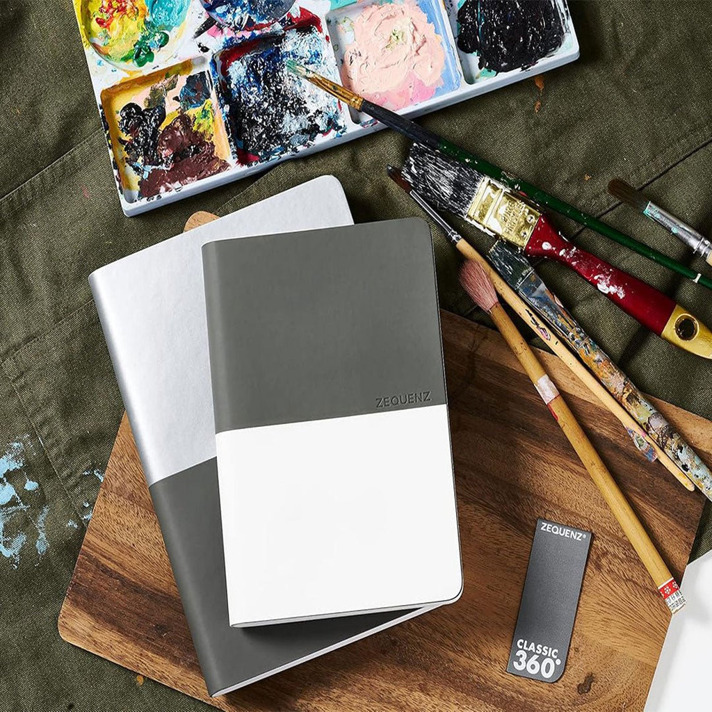 Zequenz A6 Size Grey White Notebook Squared & Blank Acid Free Paper 200 Pages each Ruling 400 Pages 70GSM 360 Degree Flexibility 100% Handmade PU and White paper Basic Plus Series - Satyam Collection