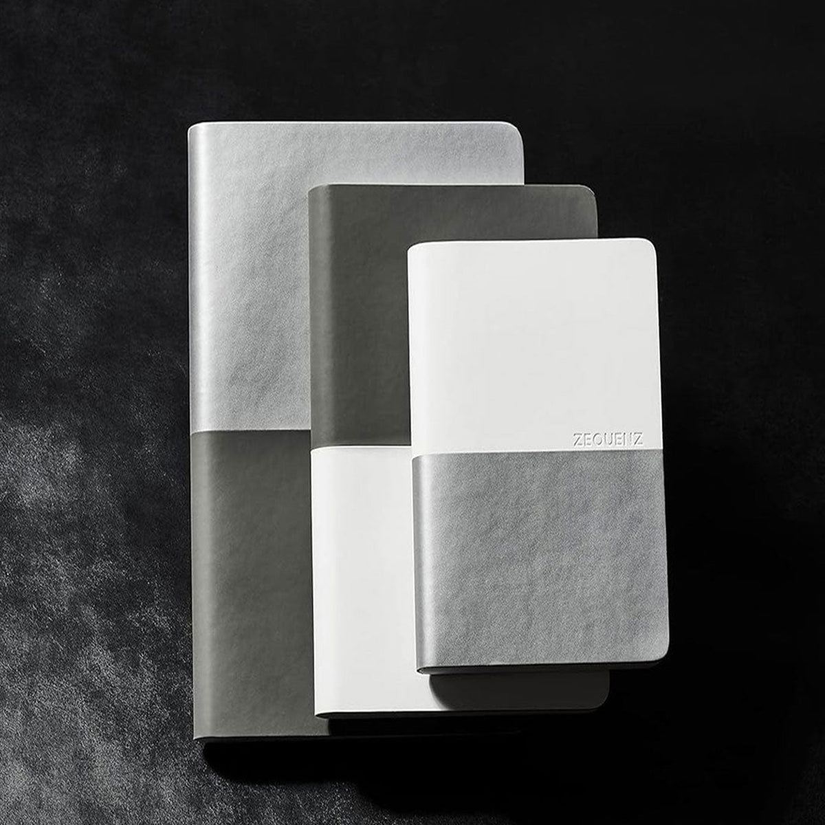 Zequenz A6 Size Grey White Notebook Squared & Blank Acid Free Paper 200 Pages each Ruling 400 Pages 70GSM 360 Degree Flexibility 100% Handmade PU and White paper Basic Plus Series - Satyam Collection
