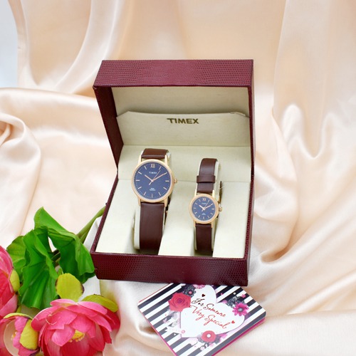 Timex  Couple Black Dial Brown Leather Strap | TW00PR243