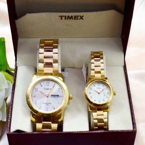 Timex Couple Gold Dial Stainless Steel Strap | TW00PR244