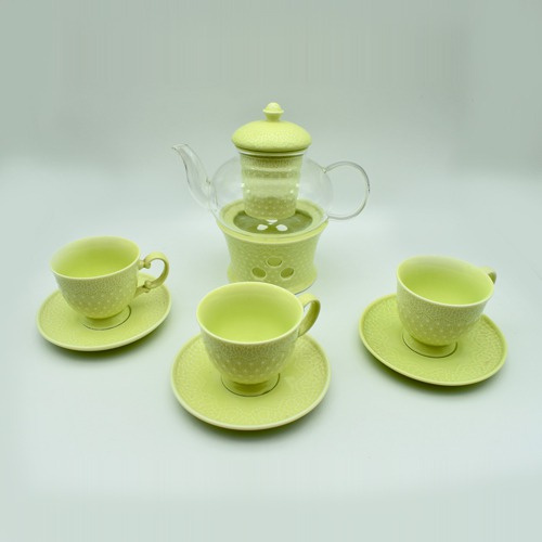 Ceramic Tea Tea Set with 3 Cups & Saucer, Tea Kettle Pot