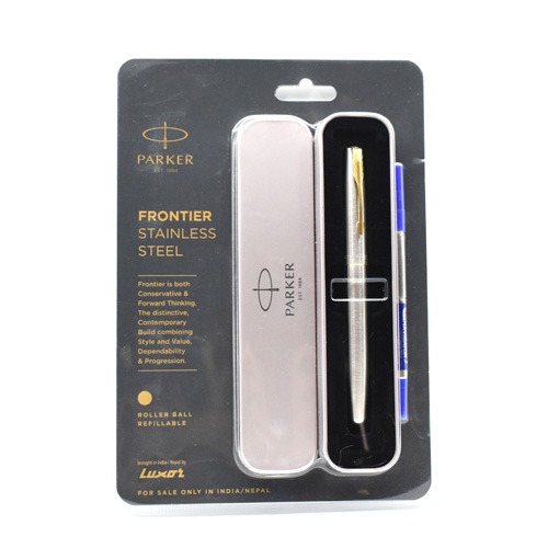 Parker Ball Pen Frontier Steel | Premium Metal Ball Pen | Blue Best For Smooth Writing With Easy Twist Mechanism